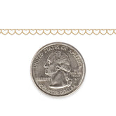 Gold-filled heart chain next to a quarter dollar coin on a white background